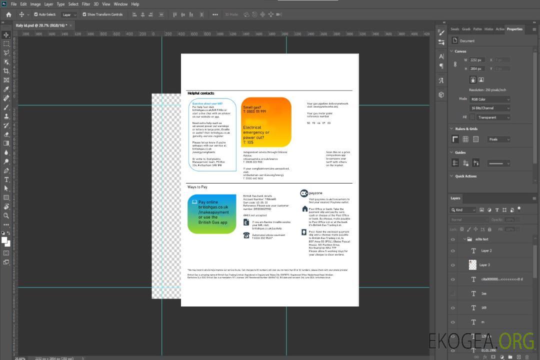Royaume-Uni British Gas Business Utility Bill, modèle Word et PDF, 2 pages 3 template